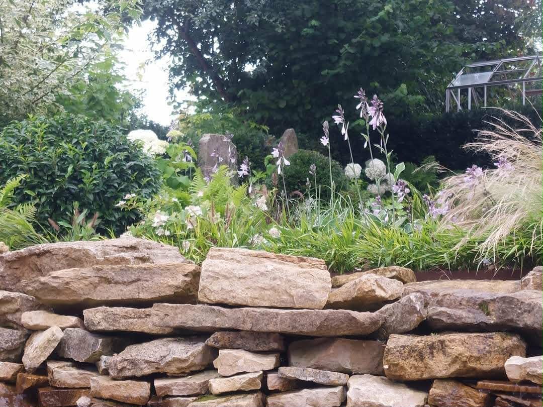 Stone wall and planting by the landscaping team near Boston, Lincolnshire